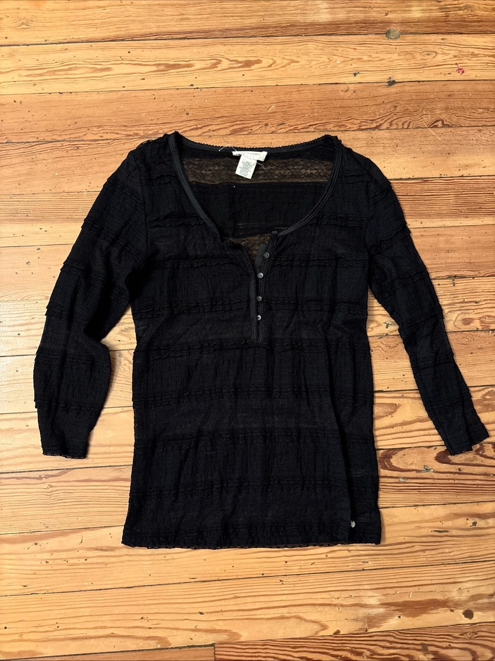 Denim & Supply Ralph Lauren Lace Henley Top Shirt Size M Black 3/4 Sleeves